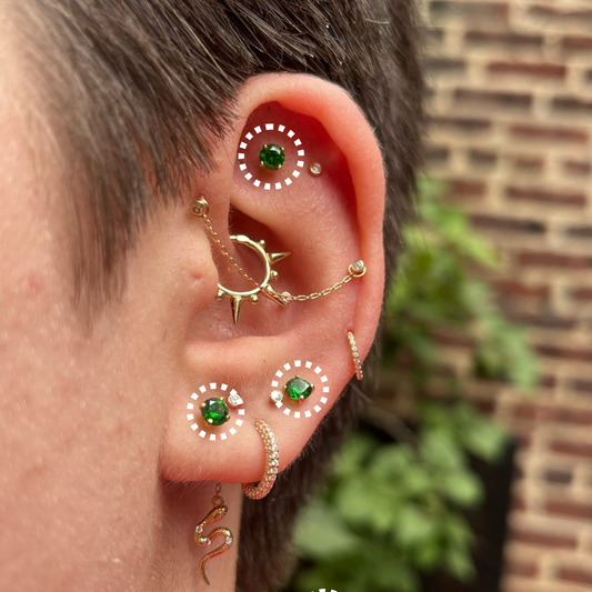 May – Emerald Prong Set Threadless Flat Back Stud