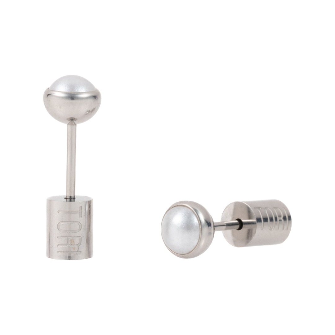 "Mikaela" Pearl in Stainless Steel – Sold as a Pair or Individually
