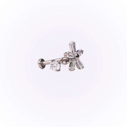 Nectar – Floral Drop Cubic Zirconia Threadless Flat Back Stud