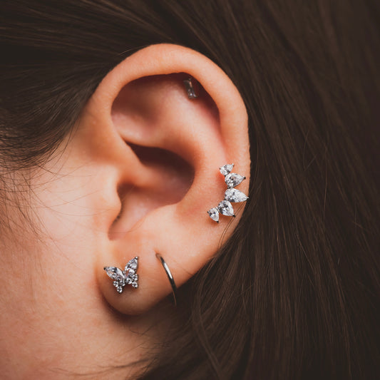 Rebirth – Butterfly Cubic Zirconia Threadless Flat Back Stud