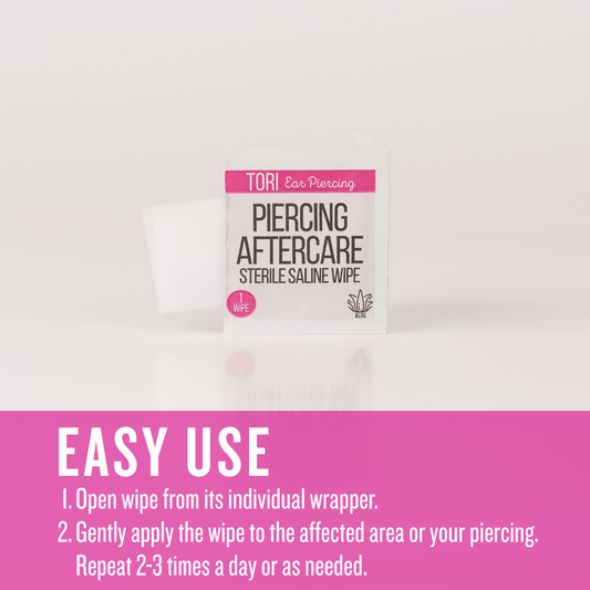 Toallitas salinas para piercings de oreja Tori