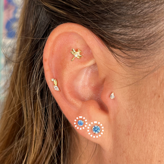 March – Aquamarine Prong Set Threadless Flat Back Stud