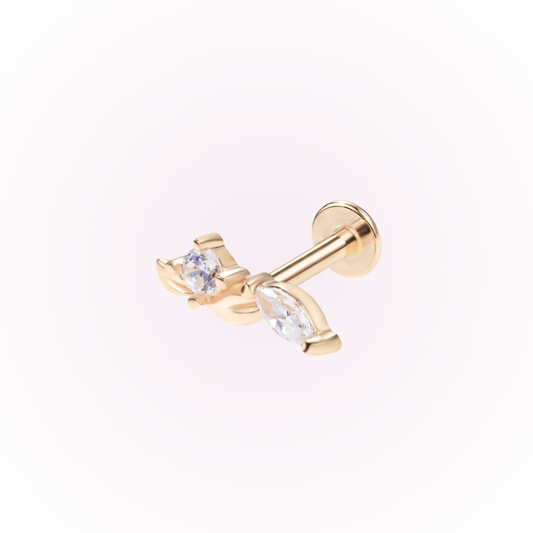 Perennial – Leaf Bar Cubic Zirconia Threadless Flat Back Stud