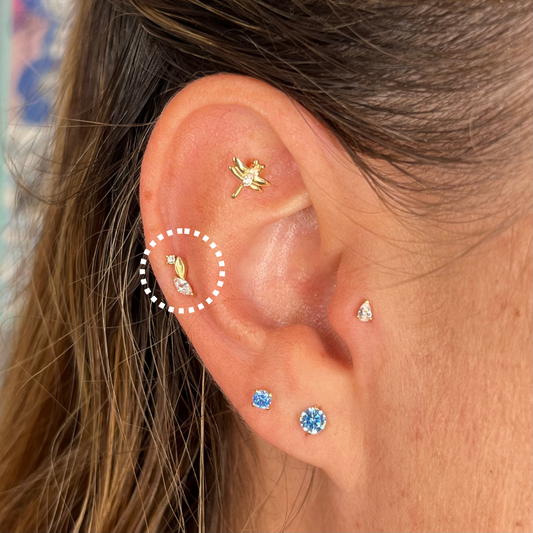 Spring – Leaf Bar Cubic Zirconia Threadless Flat Back Stud