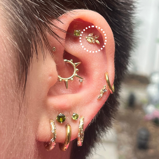 Faith – Leaf Branch Cubic Zirconia Threadless Flat Back Stud