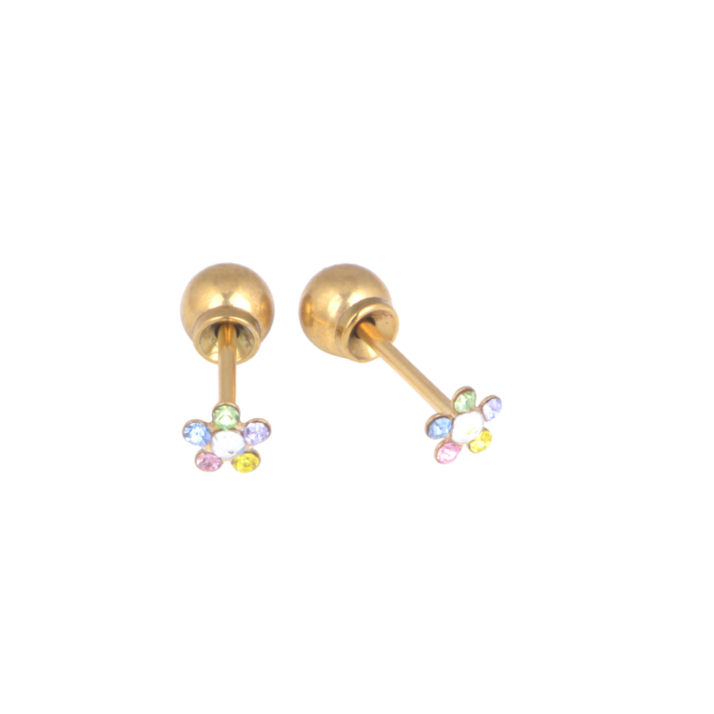 4mm Rainbow Cubic Zirconia Daisy Yellow Gold Stud