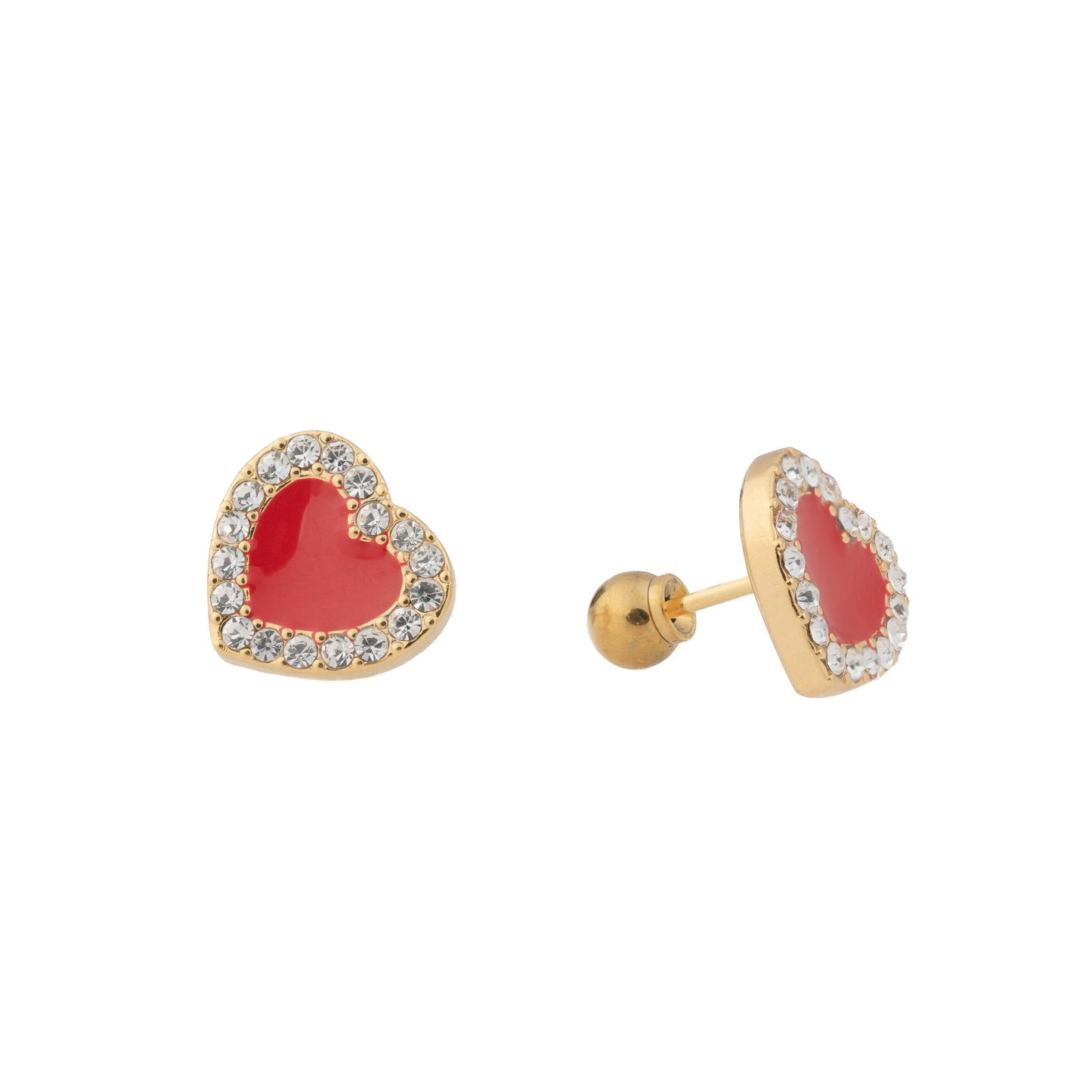 Valentine - Hypoallergenic Gold Plated Stainless Steel Enamel CZ Heart Stud
