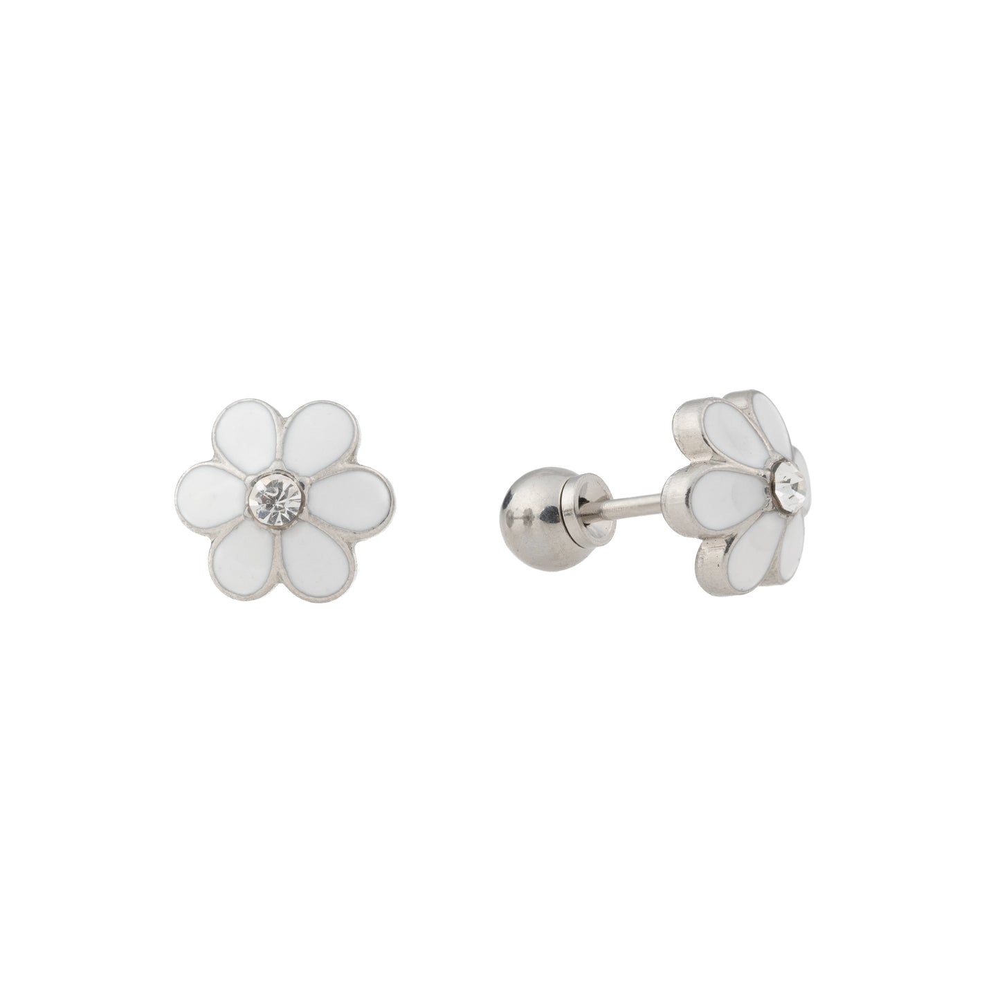 White Blossom - Large White Enamel Daisy with CZ Center