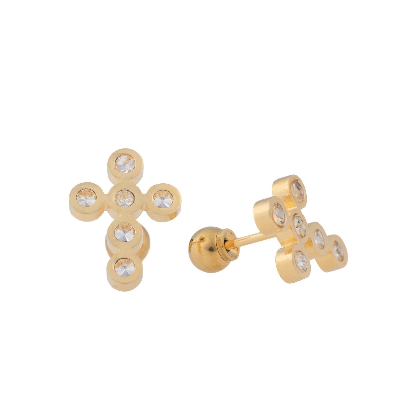 "Eternal Grace" – 13mm Gold-Plated Bezeled CZ Cross Stud