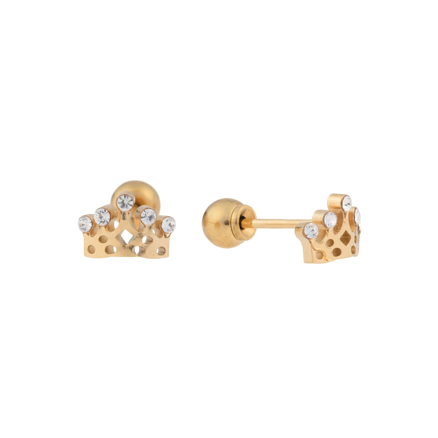 Royal Sparkle – Gold Plated Stainless Steel Crown Stud