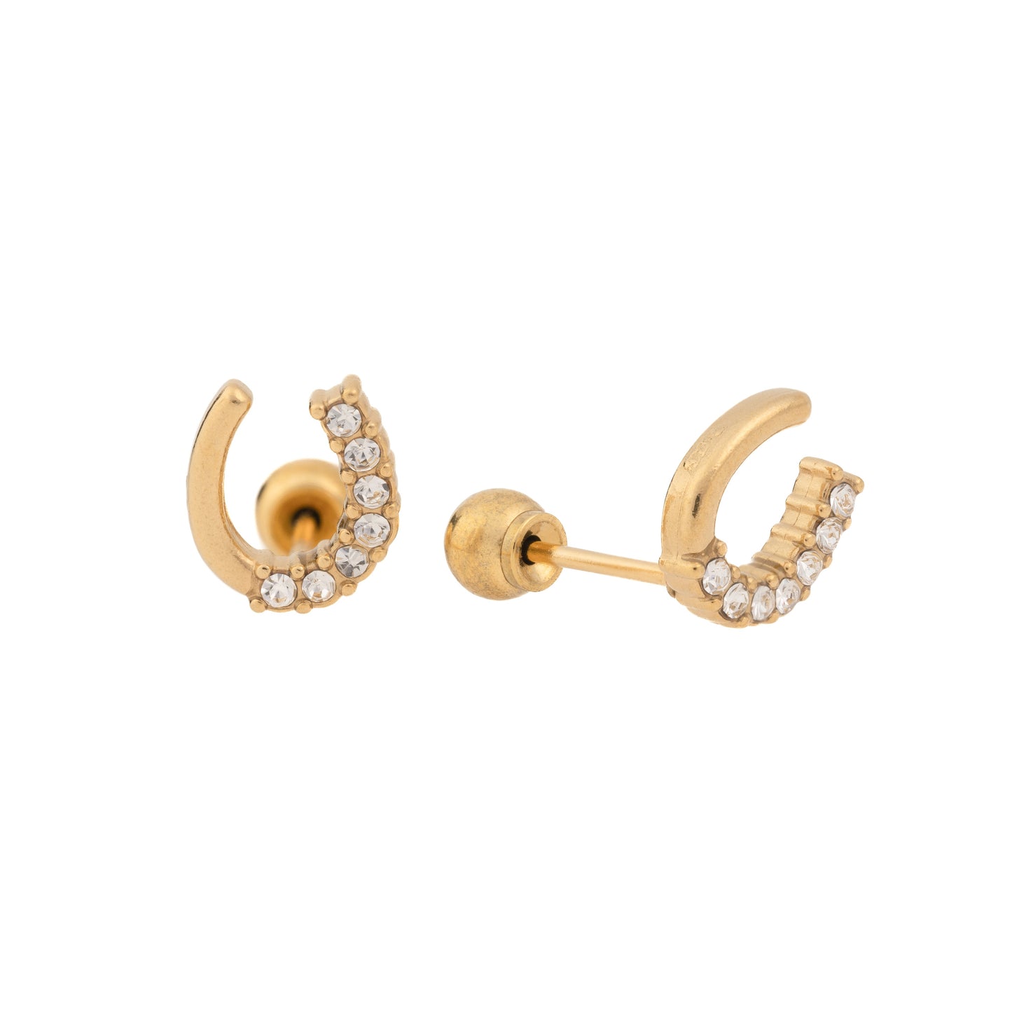 "Lucky Charm" – 7mm Gold-Plated CZ Horse Shoe Stud