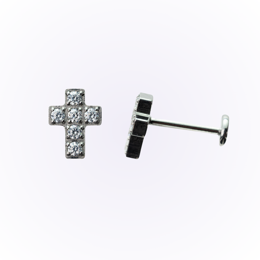 Grace – Cluster Cross Cubic Zirconia Threadless Flat Back Stud