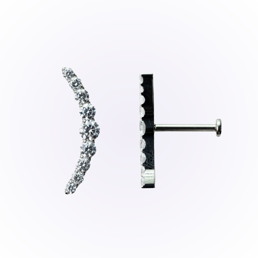 Horizon – Curved 9 Stone Cubic Zirconia Threadless Flat Back Stud