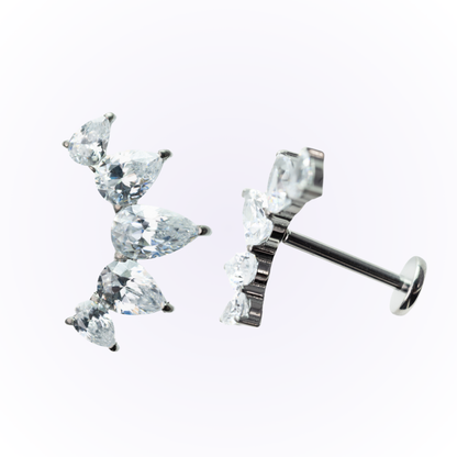 Queen – Pear Curve Cluster Cubic Zirconia Threadless Flat Back Stud