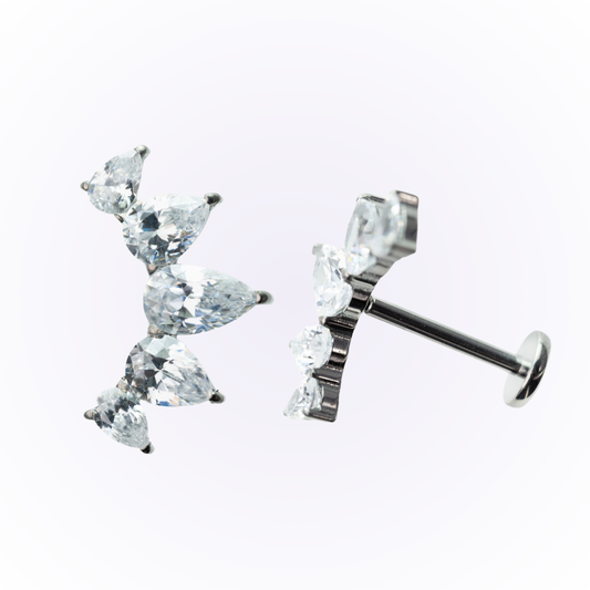 Queen – Pear Curve Cluster Cubic Zirconia Threadless Flat Back Stud