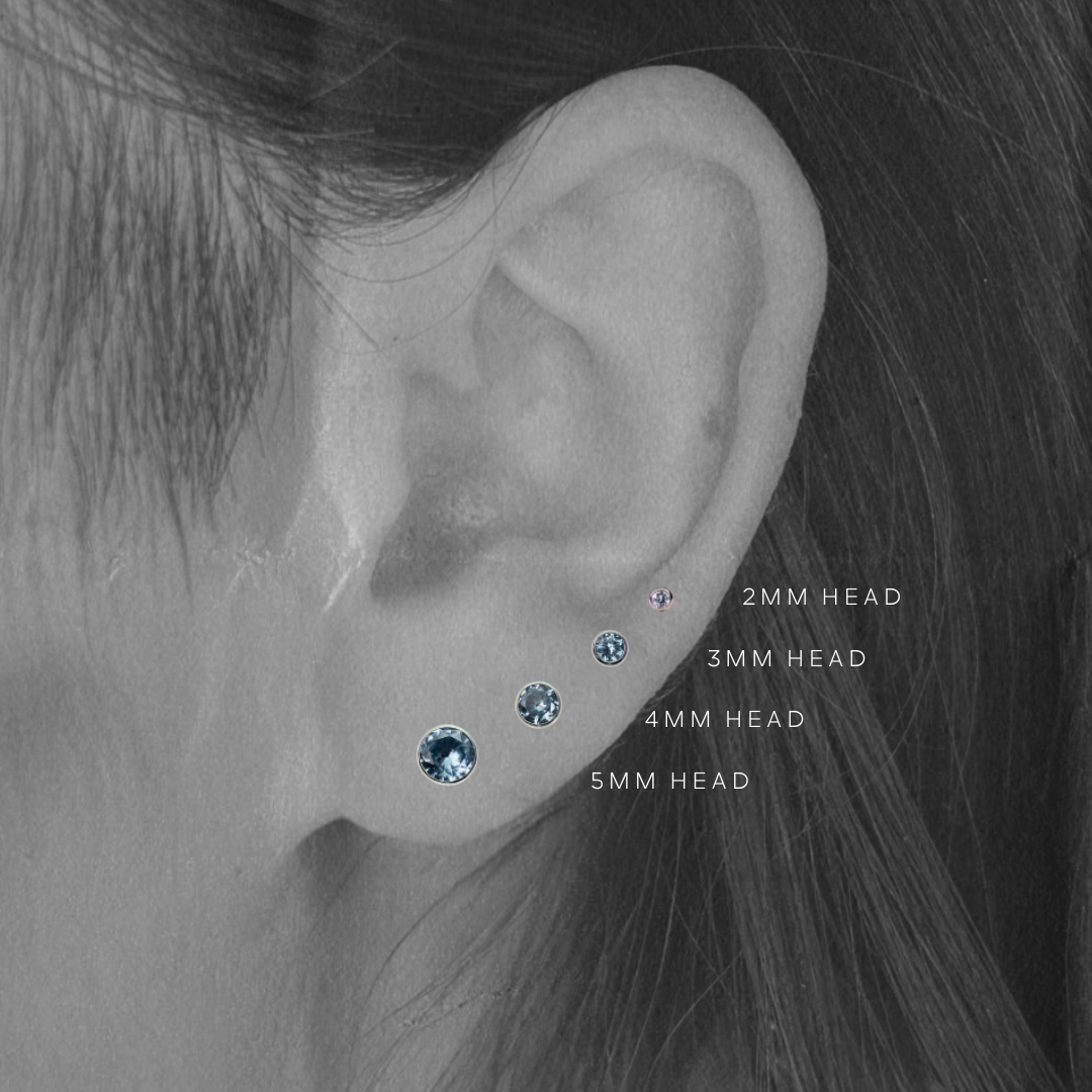 Arctic Sea – Bezel Set Ice Blue Cubic Zirconia Threadless Flat Back Stud