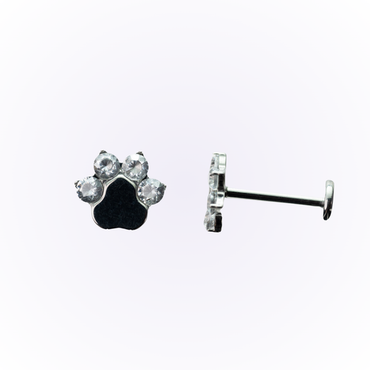 Loyalty – Paw Cubic Zirconia Threadless Flat Back Stud