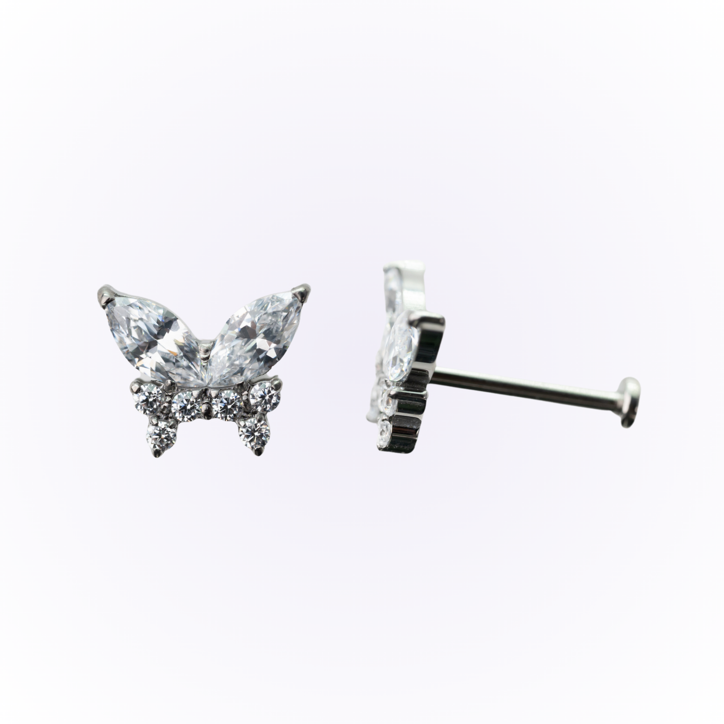 Rebirth – Butterfly Cubic Zirconia Threadless Flat Back Stud