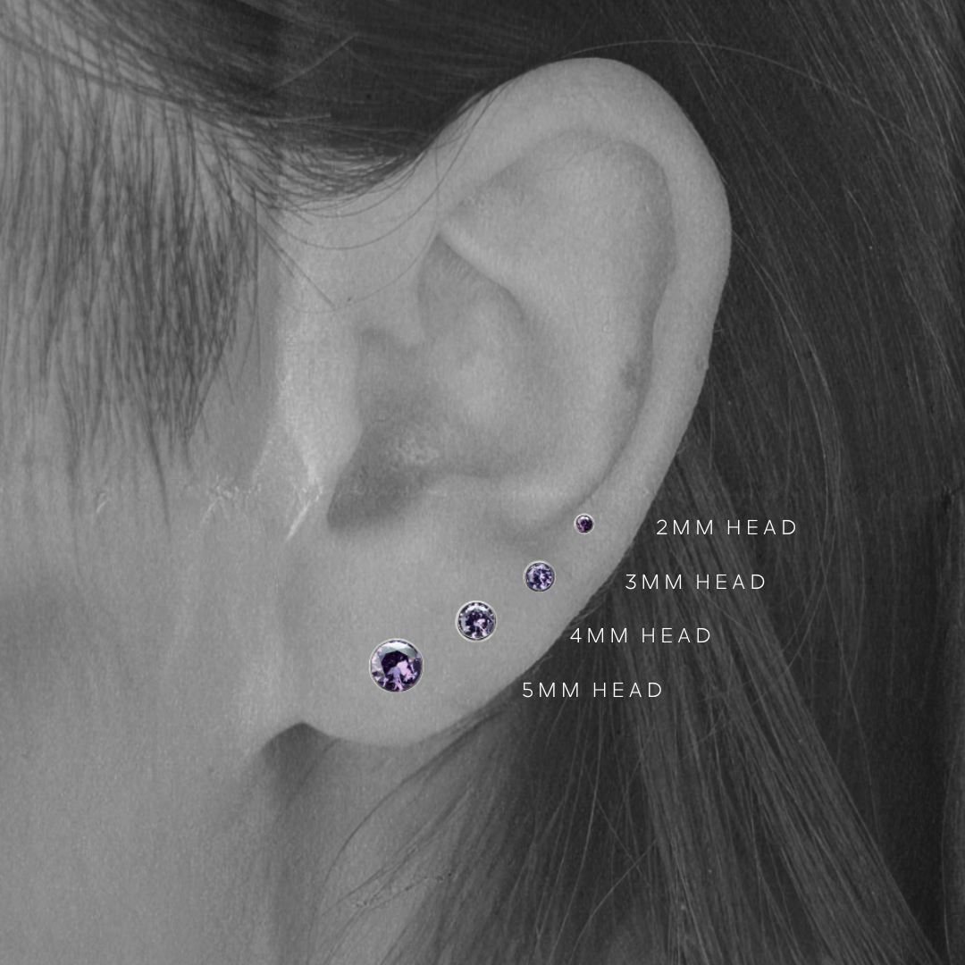 Lilac – Bezel Set Lilac Cubic Zirconia Threadless Flat Back Stud