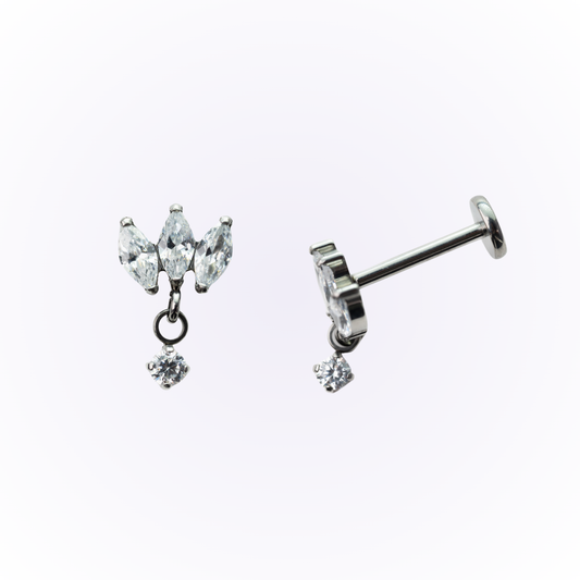 Snowbell – Marquise Cluster Drop Cubic Zirconia Threadless Flat Back Stud