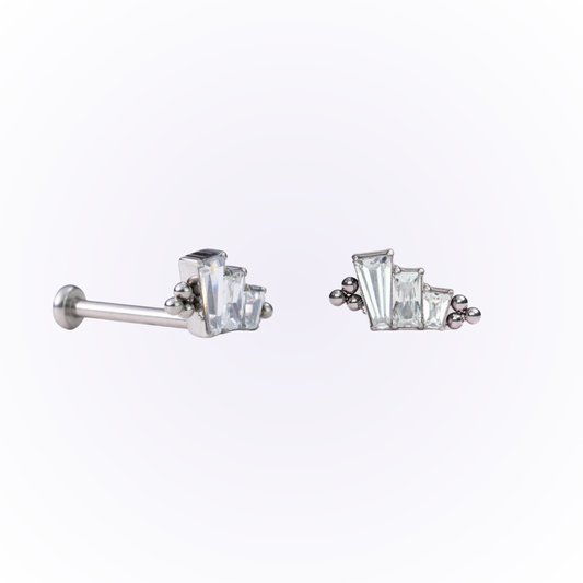 Gatsby Glamour – Baguette Trinity Cubic Zirconia Threadless Flat Back Stud