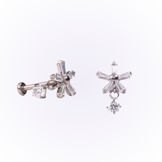 Nectar – Floral Drop Cubic Zirconia Threadless Flat Back Stud