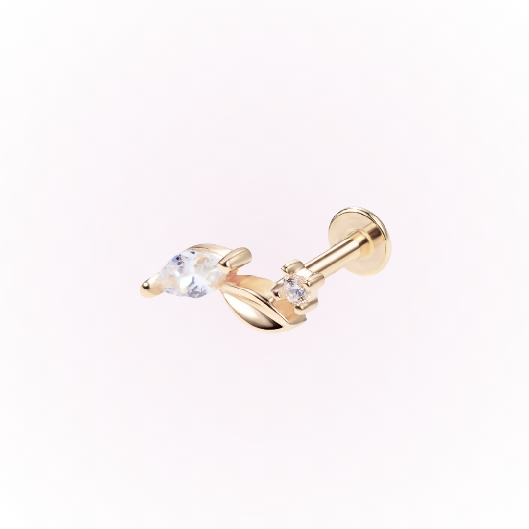 Spring – Leaf Bar Cubic Zirconia Threadless Flat Back Stud