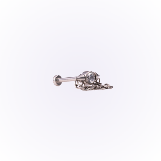 Ares – Chain &amp; Spike Cubic Zirconia Threadless Flat Back Stud
