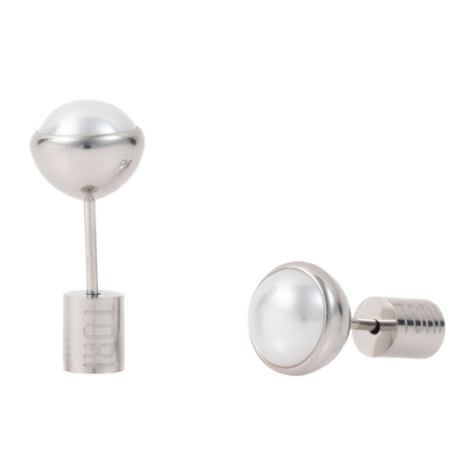 "Mikaela" Pearl in Stainless Steel – Sold as a Pair or Individually