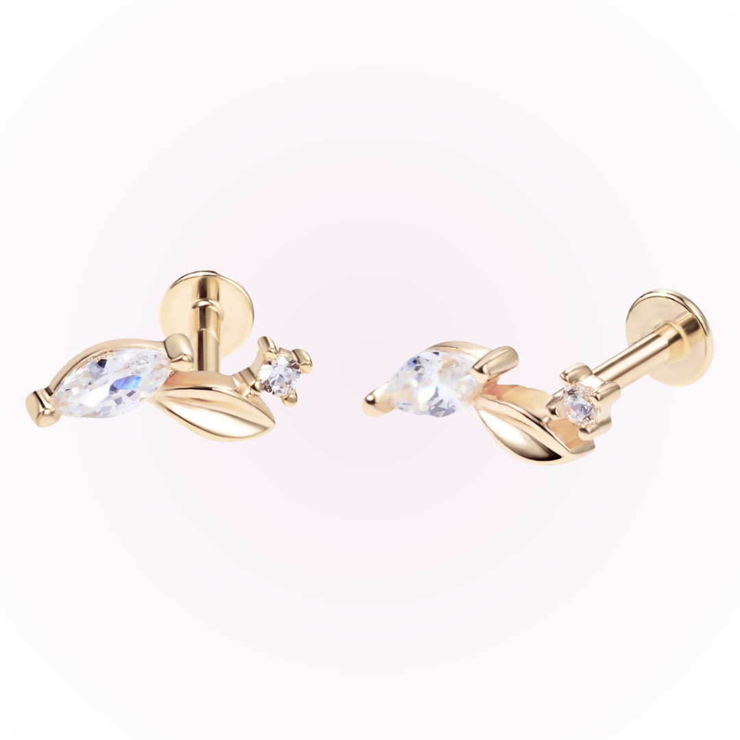 Spring – Leaf Bar Cubic Zirconia Threadless Flat Back Stud