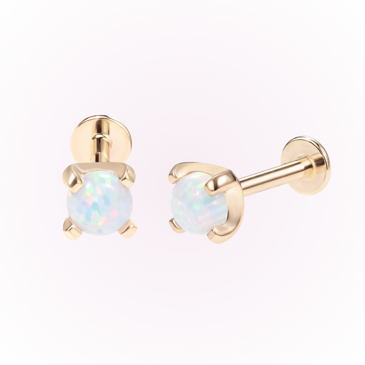 October – White Opal Prong Set Threadless Flat Back Stud