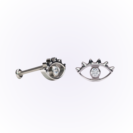 See No Evil – Evil Eye Cubic Zirconia Threadless Flat Back Stud