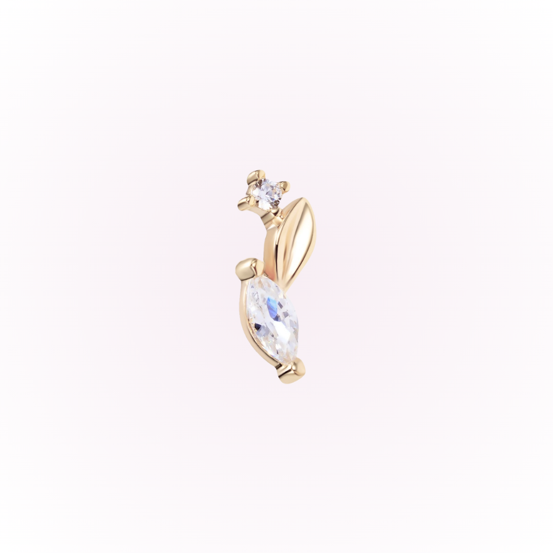 Spring – Leaf Bar Cubic Zirconia Threadless Flat Back Stud