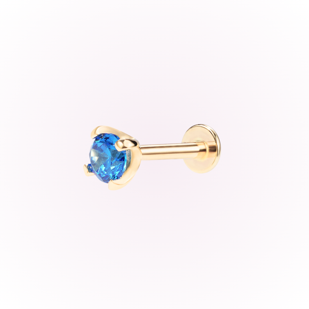 December – Blue Zircon Prong Set Threadless Flat Back Stud