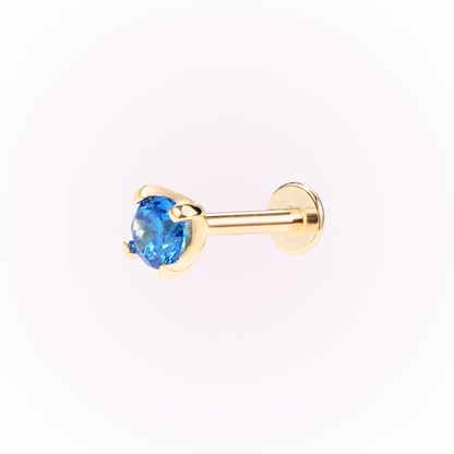 December – Blue Zircon Prong Set Threadless Flat Back Stud