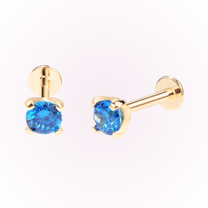 December – Blue Zircon Prong Set Threadless Flat Back Stud