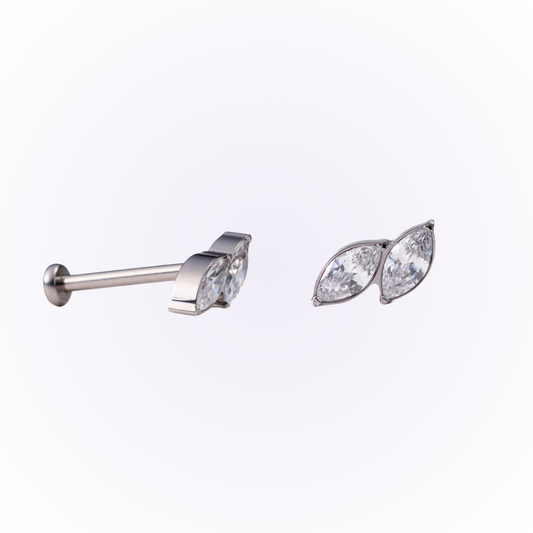 New Leaf – Double Marquise Cubic Zirconia Threadless Flat Back Stud