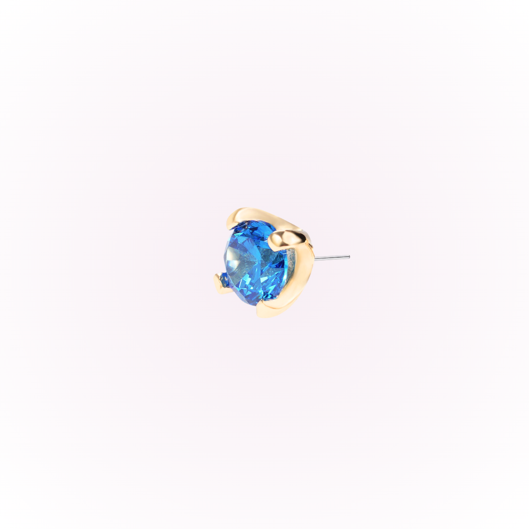 December – Blue Zircon Prong Set Threadless Flat Back Stud
