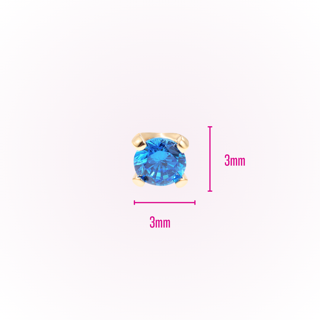 December – Blue Zircon Prong Set Threadless Flat Back Stud