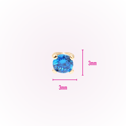 December – Blue Zircon Prong Set Threadless Flat Back Stud