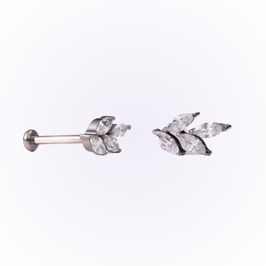 Peace – Leaf Marquise Cubic Zirconia Threadless Flat Back Stud