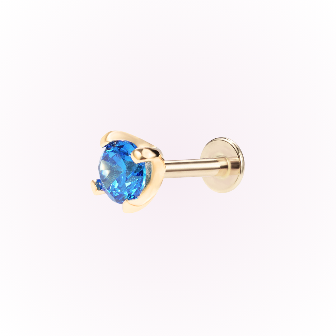 December – Blue Zircon Prong Set Threadless Flat Back Stud
