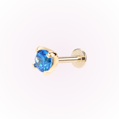 December – Blue Zircon Prong Set Threadless Flat Back Stud
