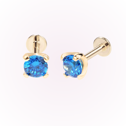December – Blue Zircon Prong Set Threadless Flat Back Stud
