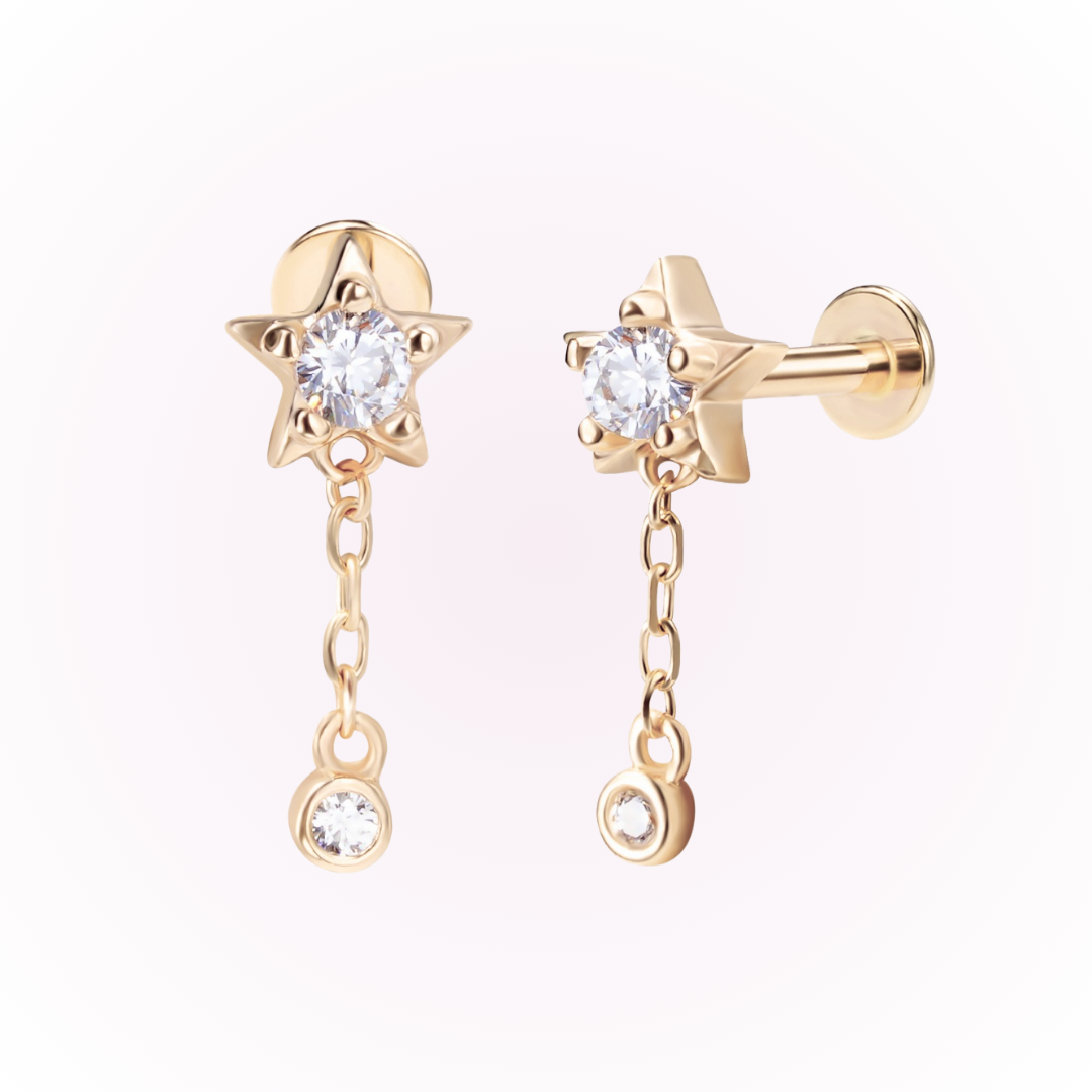 Starfall – Star Drop Cubic Zirconia Threadless Flat Back Stud