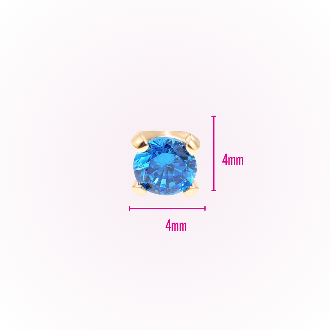 December – Blue Zircon Prong Set Threadless Flat Back Stud