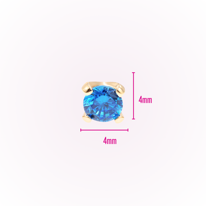 December – Blue Zircon Prong Set Threadless Flat Back Stud