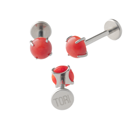 Red Coral (Titanium) - Single Earring