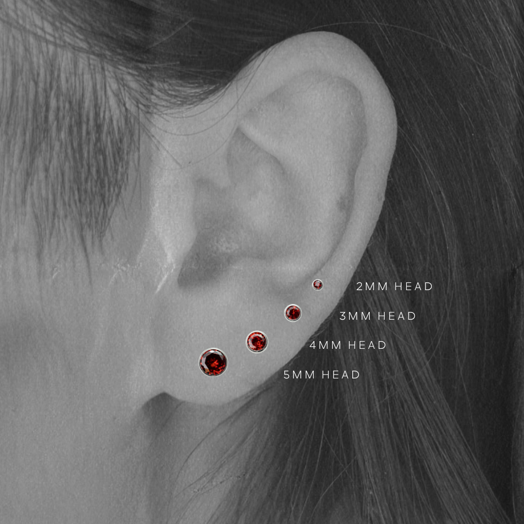 Ember – Bezel Set Blood Orange Cubic Zirconia Threadless Flat Back Stud