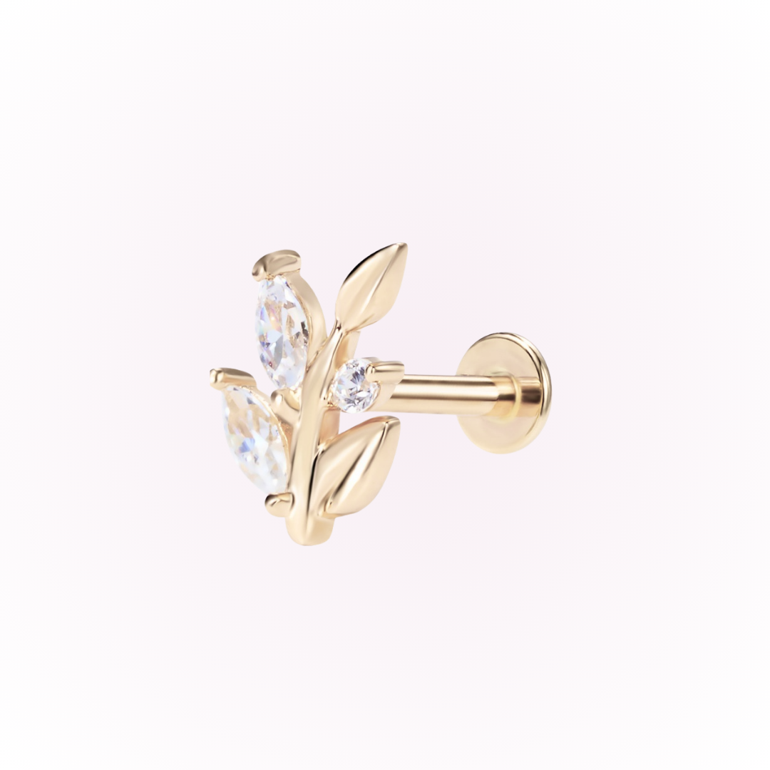 Faith – Leaf Branch Cubic Zirconia Threadless Flat Back Stud